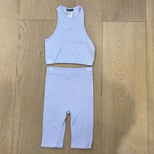 Women's Lavender Ribbed Crop Top and Leggings Set